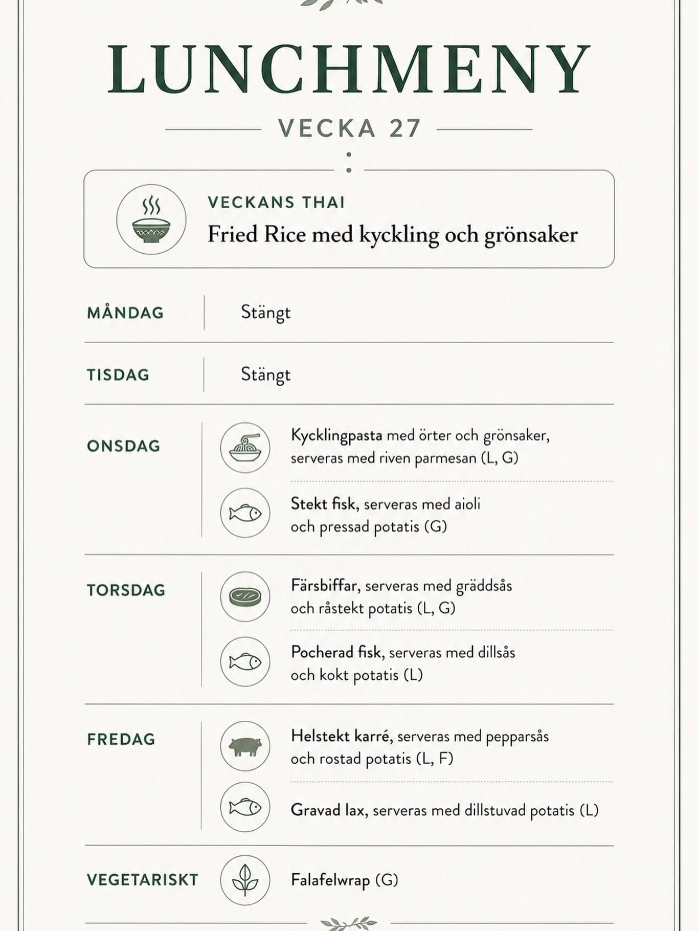 Lunchmeny vecka 27 2026